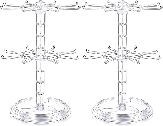 2 Pack Keychain Display Stand Rotating Jewelry 2 Tier Necklace Holder Plastic by Yuntau