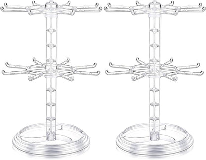 2 Pack Keychain Display Stand Rotating Jewelry 2 Tier Necklace Holder Plastic by Yuntau