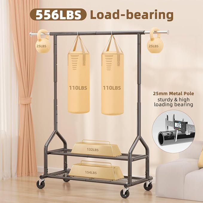 EAGMAK Heavy Duty Clothes Rack Load 556 LBS, Rolling Clothing Rack - Image 2