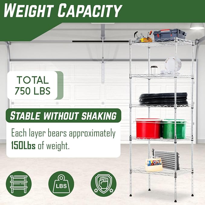 PayLessHere | 5-Tier Wire Shelf | 17"x12"x48" | Chrome | Adjustable Racks | - Image 5