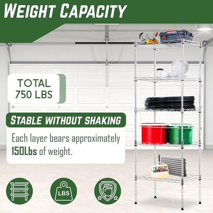 PayLessHere | 5-Tier Wire Shelf | 17"x12"x48" | Chrome | Adjustable Racks | - Image 5