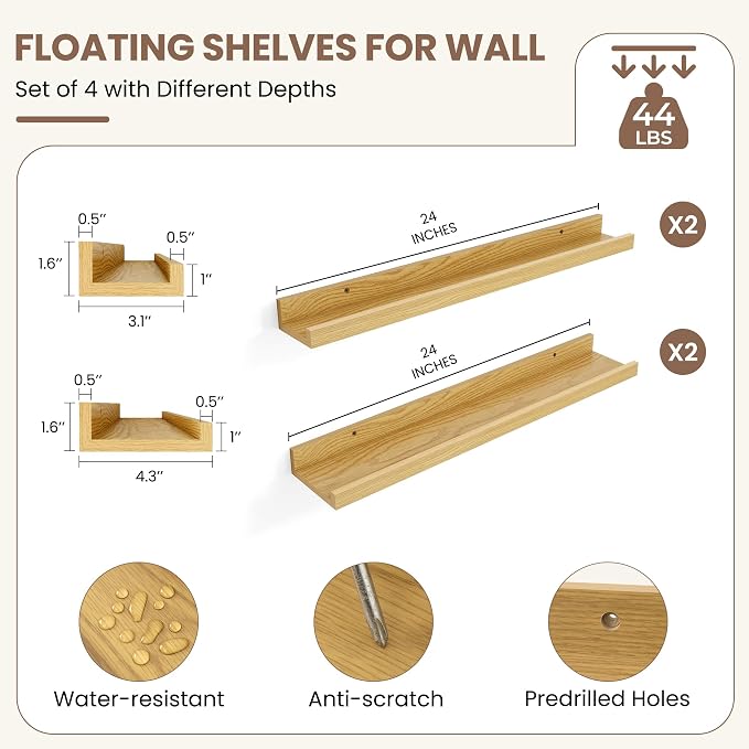 Fun Memories Picture Ledge Shelf, Floating Shelves Set of 4, 24 Inch Picture - Image 3