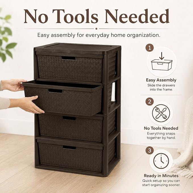 4 Drawer Storage Organizer, Plastic Drawer Organizer Tower, Closet Storage - Image 7