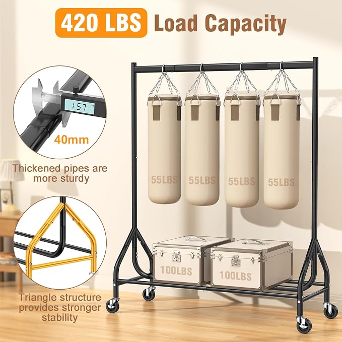 EAGMAK Heavy Duty Clothes Rack Load 420 LBS, 47.2" Long Rolling Garment Rack - Image 3
