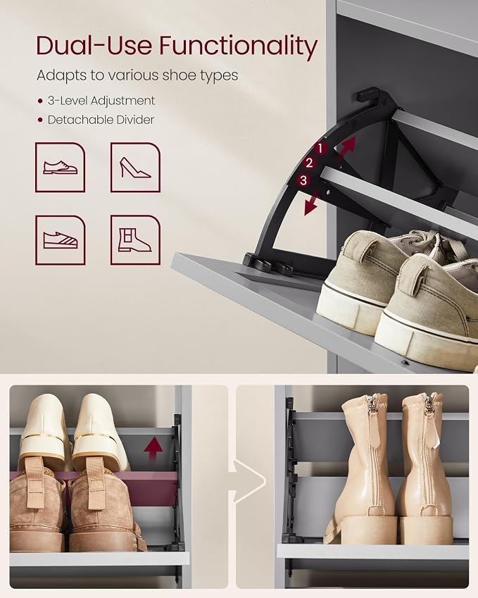 VASAGLE Shoe Organizer, Adjustable Dividers, Dove Gray | Adjustable and - Image 5