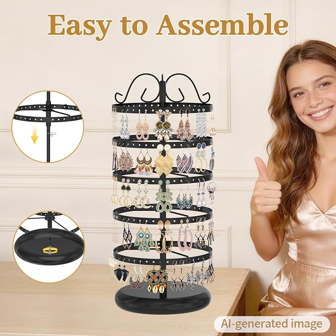 MODOWEY Rotating Earring Holder Organizer Display, 5 Tier Metal Tree, - Image 7