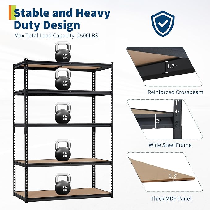 Storage Shelving Unit, 5-Tier Adjustable Metal Storage Shelves - Image 8