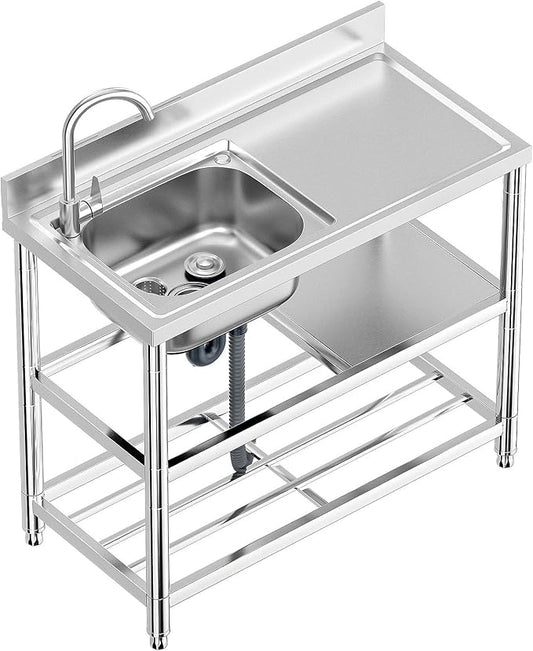 Free Standing Stainless-Steel Single Bowl Commercial Restaurant Kitchen Sink by KINGBO