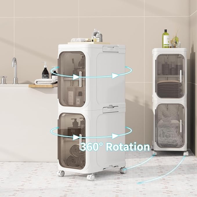 4 Tier Slim Bathroom Storage Cabinet, Foldable and Movable, ABS and PET - Image 8