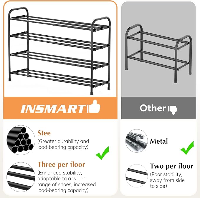 INSMART 4-Tier Expandable Shoe Rack, Stackable and Adjustable Shoes Organizer - Image 4