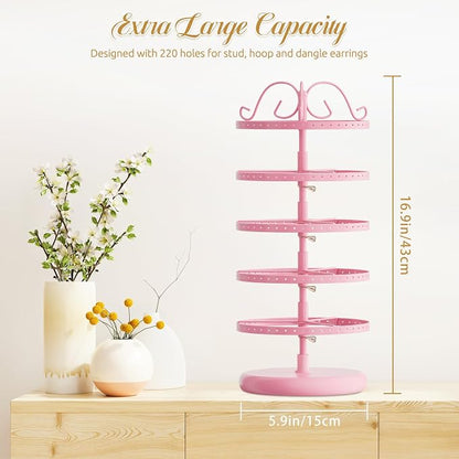MODOWEY 5 Tiers Metal Rotating Earring Holder Organizer Stand Adjustable - Image 3