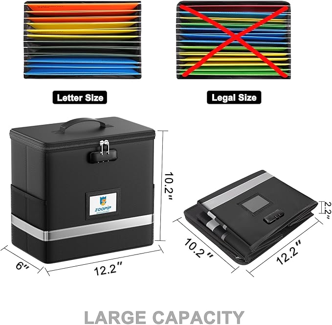Fireproof File Box with Lock, Collapsible Document Organizer, Reflective Strip - Image 4