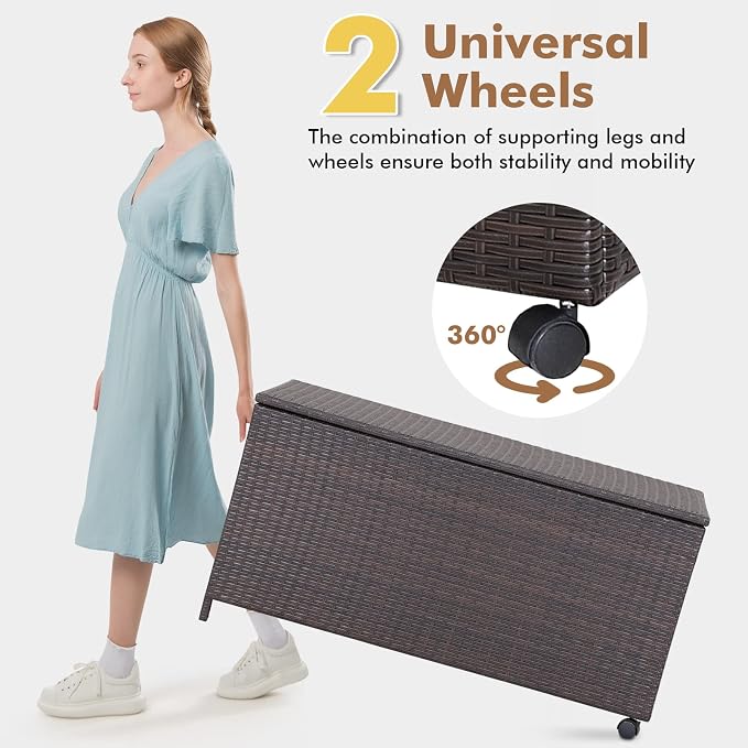 Tangkula 50 Gallon Wicker Deck Storage Box, Patio Rattan Storage Container - Image 4