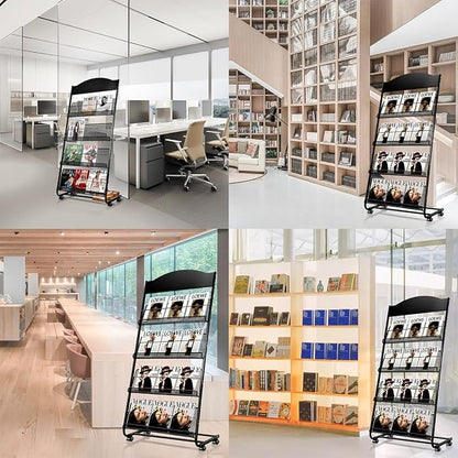Floor-Standing Magazine Rack, 4-Layer Brochure Display Stand Tiered Design - Image 7