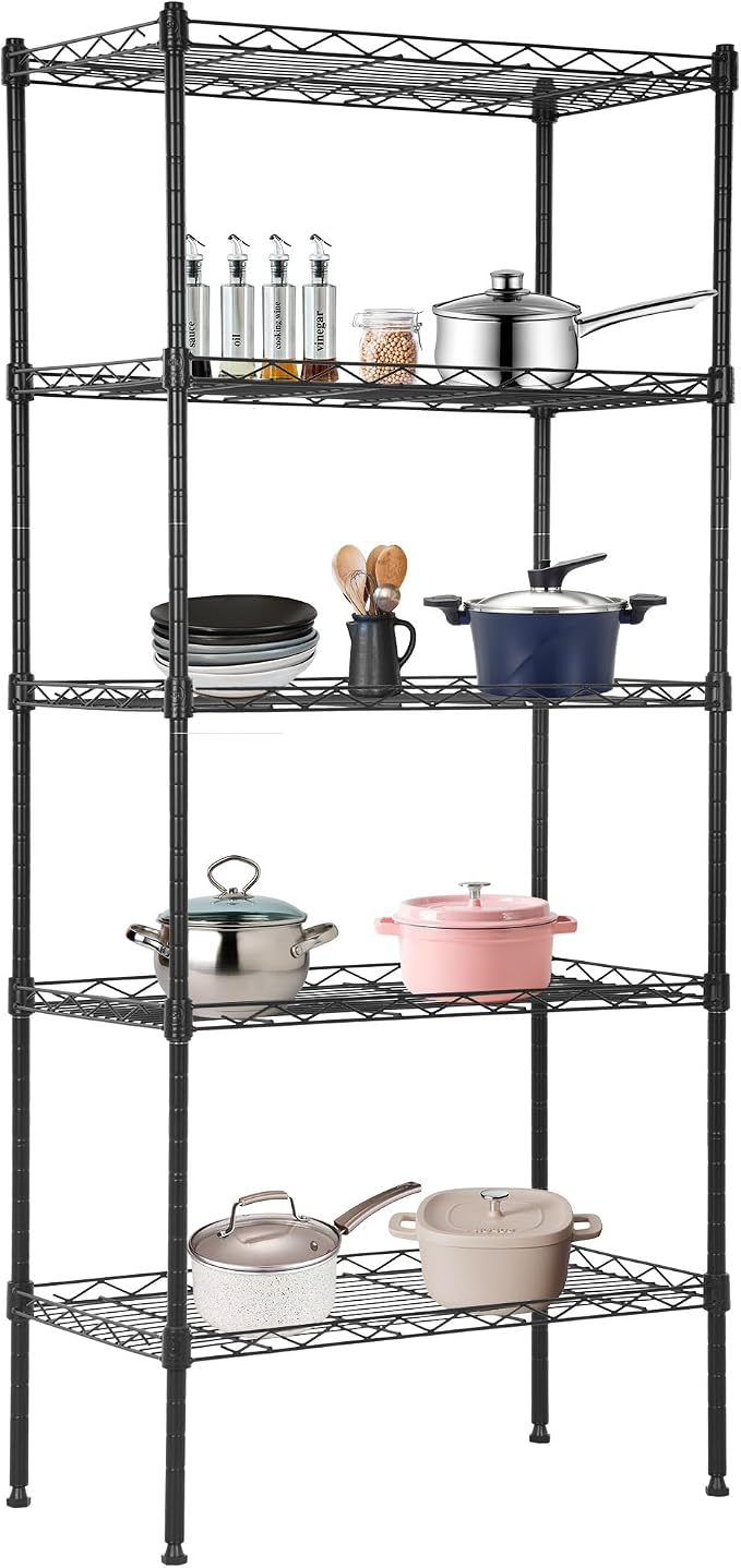 BestOffice | 5-Tier Wire Shelf | 22" x 12" x 48" | Black | Storage Shelves by BestOffice