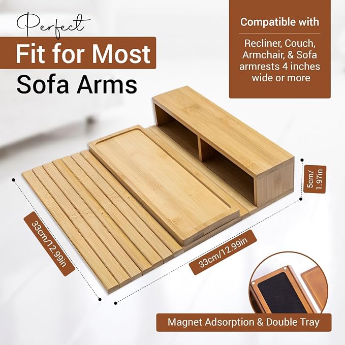 Couch Arm Tray - Bamboo Couch Table Armrest - Anti-Slip Multifunctional Sofa - Image 5