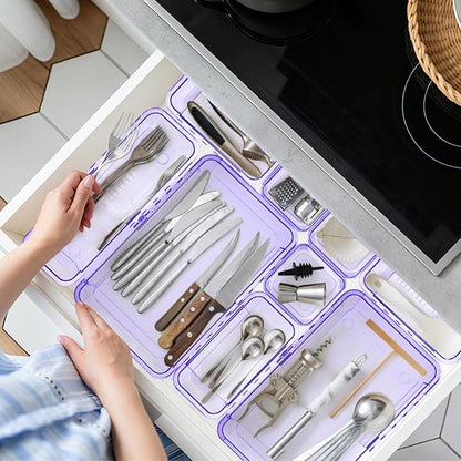 20 Pcs Adjustable Clear Drawer Organizer, Extendable Vanity Storage Bins - Image 8