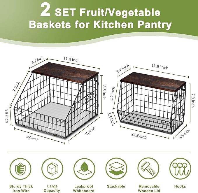 Fruit and Vegetable storage, 2 Set Wall Mounted Wire Baskets, Fruit Basket - Image 3