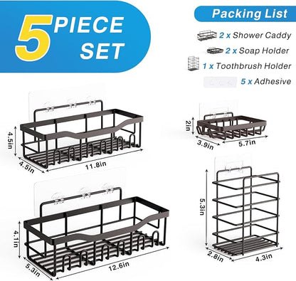 EUDELE 5-Pack Rustproof Stainless Steel Shower Caddy – No Drill Adhesive - Image 7