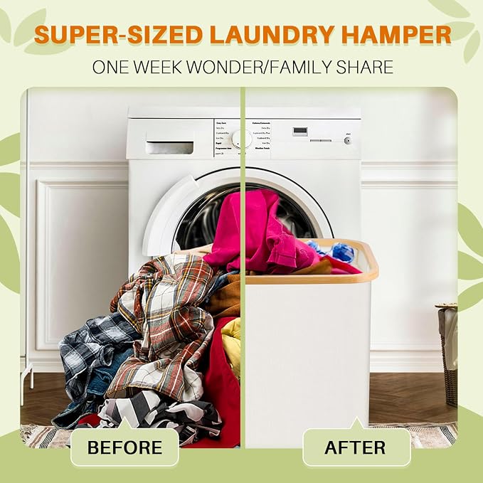 160L Laundry Hamper with Lid, 3 Section Laundry Basket with 3 Removable Bag | - Image 2