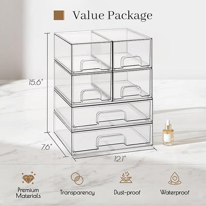 Clear Stackable Storage Drawers, Acrylic Bathroom Makeup Organizer, Plastic Bins - Image 3