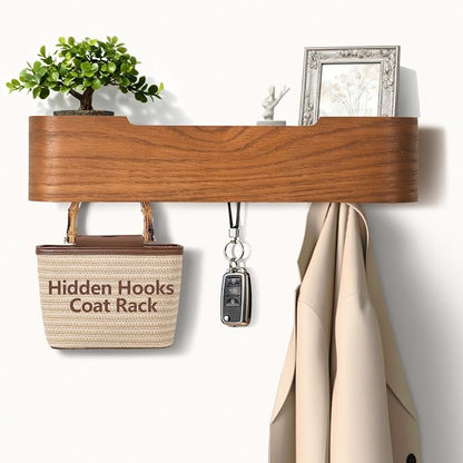 Coat Rack Wall Mount with Hidden Hooks Modern Key Holder Wood Entryway Hook by Jadoxy