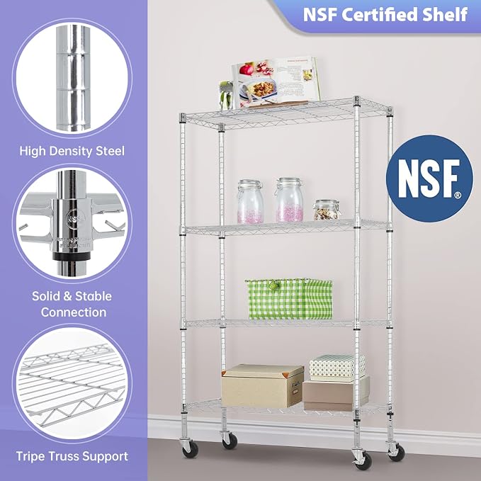 FDW 4-Tier Wire Shelving Storage Shelves Adjustable NSF Wire Shelf Heavy Duty - Image 5