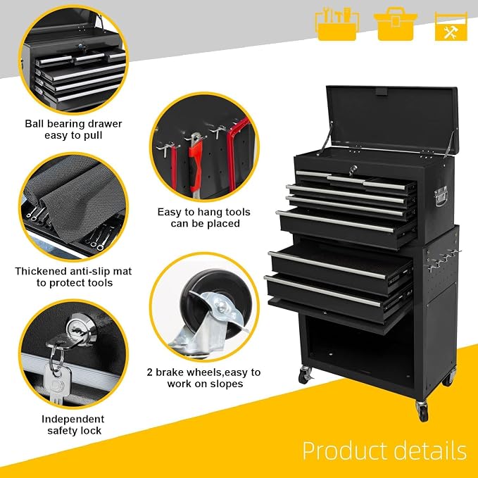 8-Drawer High Capacity Rolling Tool Chest, Removable Cabinet Storage Tool Box - Image 6