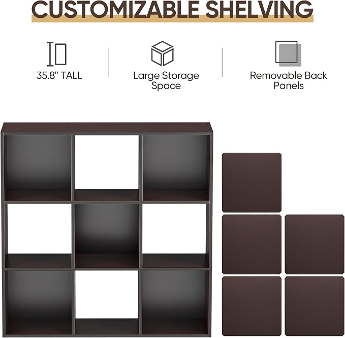 9 Cube Storage Organizer Wooden Display Storage Shelf W/5 Removable Back - Image 5
