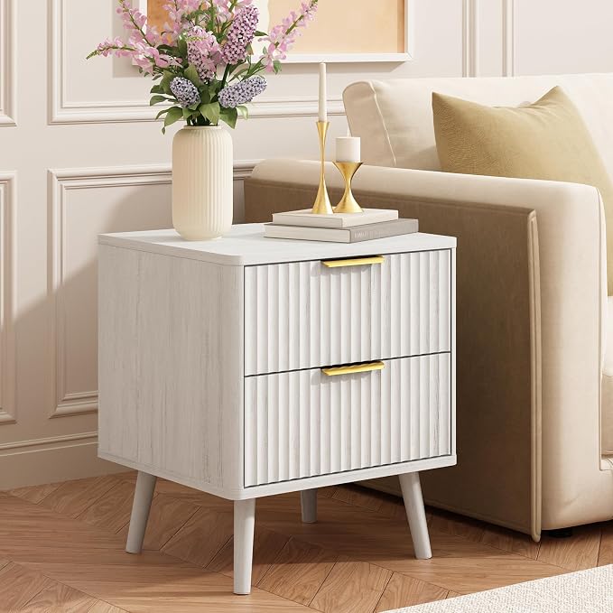 CARPETNAL Fluted Nightstand, Wood End Table Mid Century Night Stands - Image 5
