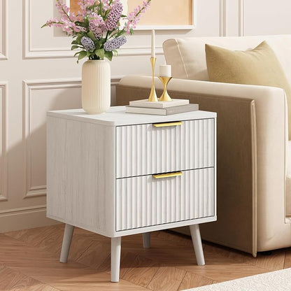 CARPETNAL Fluted Nightstand, Wood End Table Mid Century Night Stands - Image 5