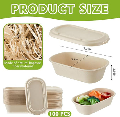 LemonRoad 100 Pack 34oz Biodegradable Disposable Food Containers - Image 2
