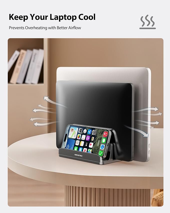 AboveTEK Vertical Laptop Stand, 3 Slots Aluminum Desk Laptop Holder & Laptop - Image 7