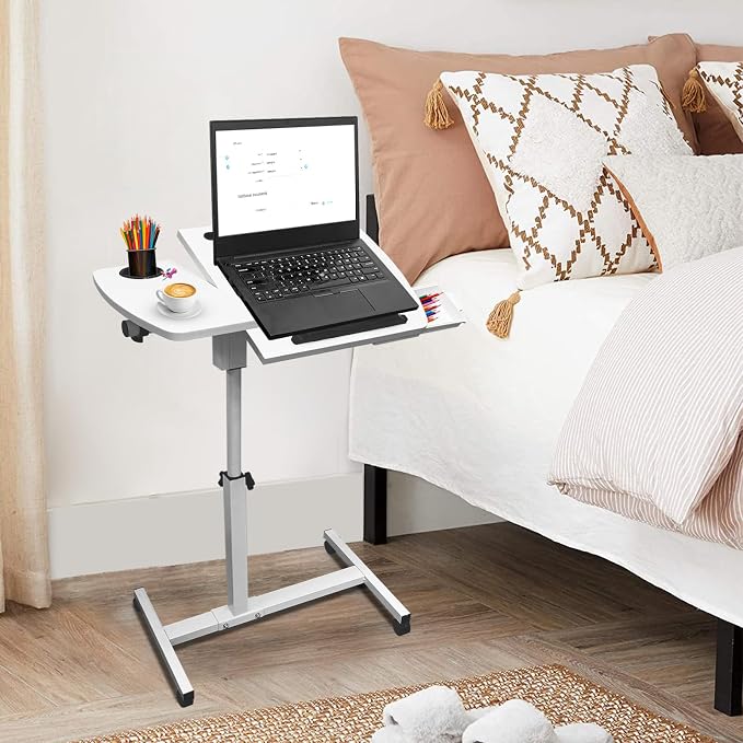 Overbed Table with Wheels Adjustable Height, Tiltable Desktop with Tray - Image 8
