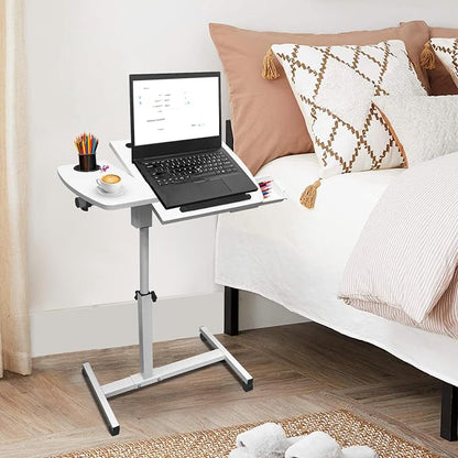 Overbed Table with Wheels Adjustable Height, Tiltable Desktop with Tray - Image 8