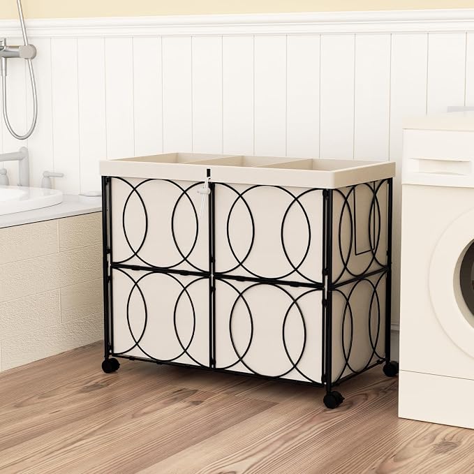 Laundry Hamper with 3 Section, Large 180L Rolling Laundry Basket with Wheels - Image 7