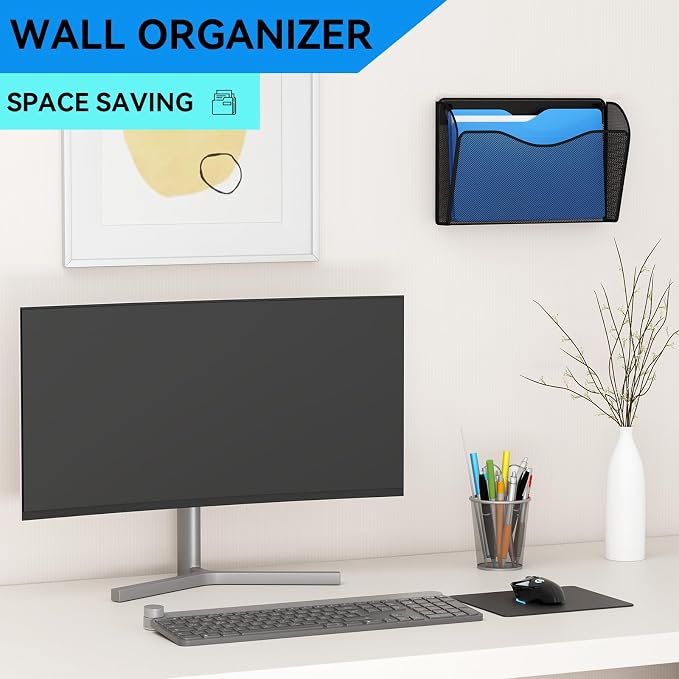 Single Pocket Wall File Holder, Mesh Hanging File Folder Paper Organizer - Image 2