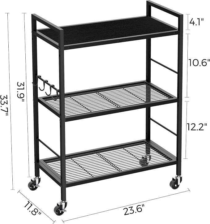 3-Tier Metal Storage Rack with Industrial Wheels, Mesh Shelving Unit with - Image 7