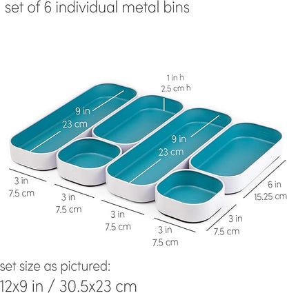 Three by Three Seattle 6 Piece Metal Stacking Bins + Drawer Organizers Set: - Image 3