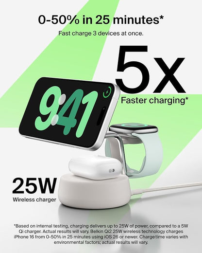Belkin MagSafe Charger Compatible, 3-in-1 Charging Station, Qi2.2 25W w/Cooling - Image 2
