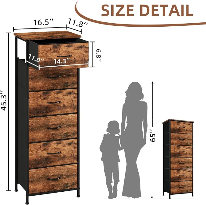 Somdot Tall Dresser for Bedroom, 6 Drawer Storage Cabinet, Vertical Nightstand - Image 3