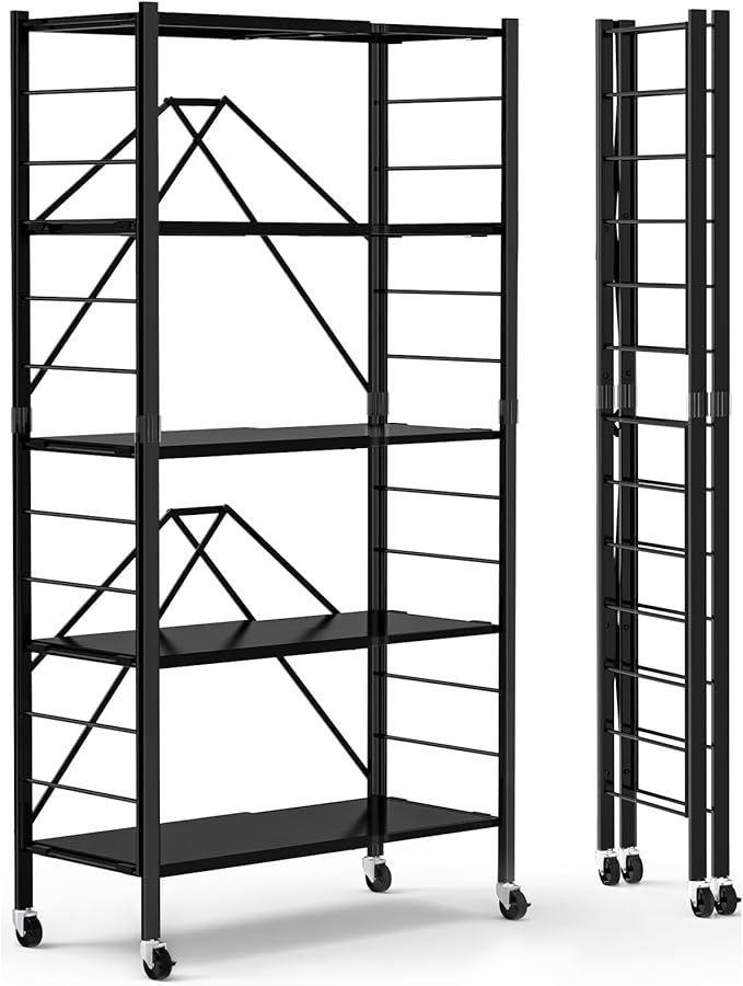 5 Tier Foldable Storage Shelves, Expandable Folding Shelving Units by Himix