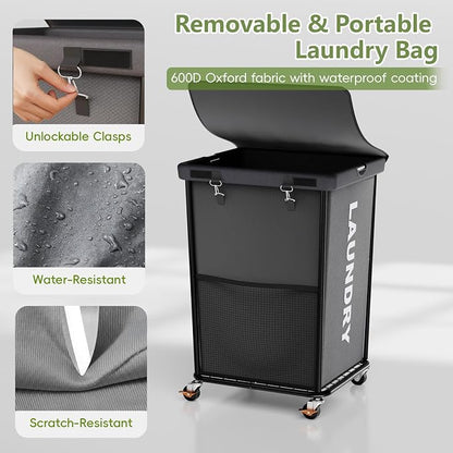 Laundry Hamper with Wheels and Lid, 150L Heavy Duty Rolling Laundry Basket - Image 5