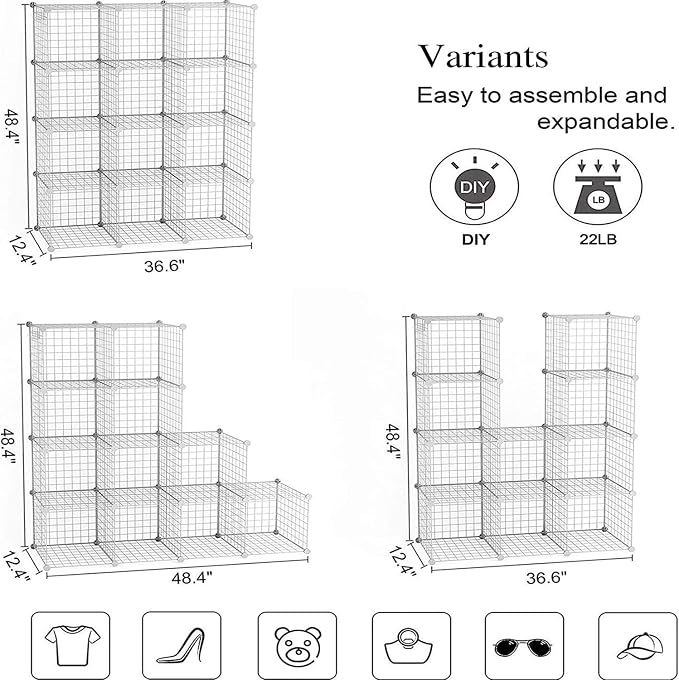 C&AHOME Wire Cube Storage, 12-Cube Storage Organizer Metal, C Grids Storage - Image 3