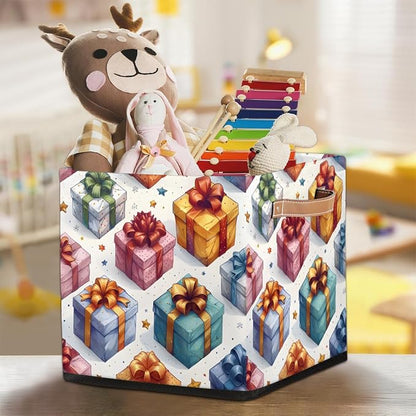 TropicalLife 13x13x13 Inch Large Fabric Storage Cube Holiday Gifts Box Pattern - Image 7