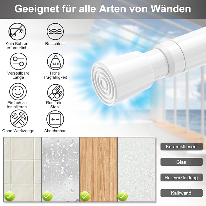AIZESI Spring Tension Rods Adjustable Tension Curtain Rod Small Tension Rod No - Image 3