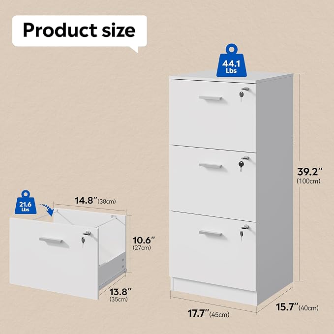 DEVAISE 3 Drawer Wood File Cabinet - Image 2