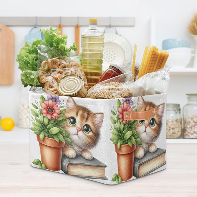 Pardick Basket Storage Bins Cute Cat Flower Rectangle Cube Basket Box Kids - Image 7