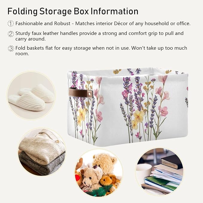 Pressed Wildflowers with Lavender Storage Bins Box Foldable Shelf Basket - Image 5