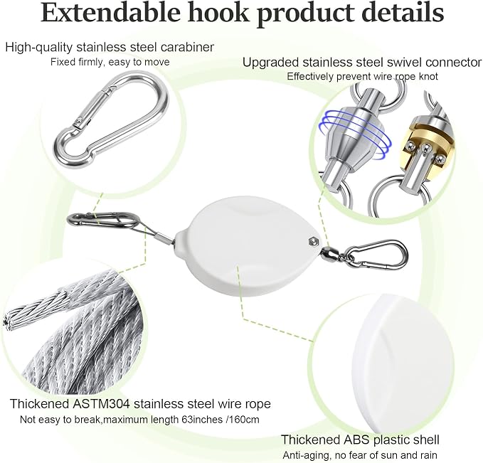 3Pcs Retractable Plant Hanger, Heavy Duty, Quick Auto Lock, Adjustable Hook - Image 4